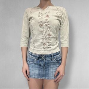 Petite Jolie Beige Embroidered Top